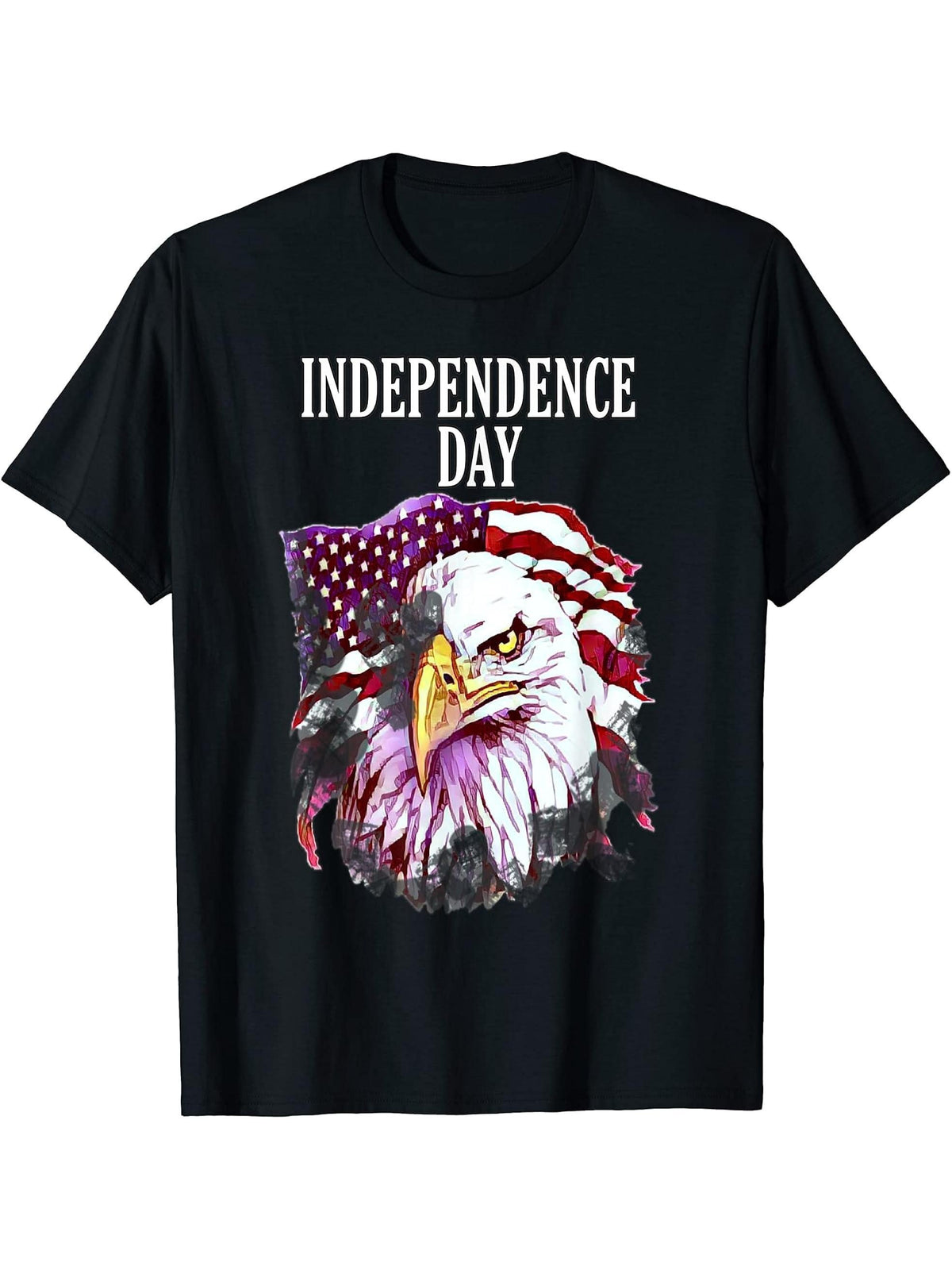 INDEPENDENCE DAY FLAG BALD EAGLE gift idea freedom liberty T-Shirt 180G 100% Cotton Printed Round Neck Short-Sleeve T-Shirt, Gifts for Men Dad Husband Grandpa, S-XXXL, Black