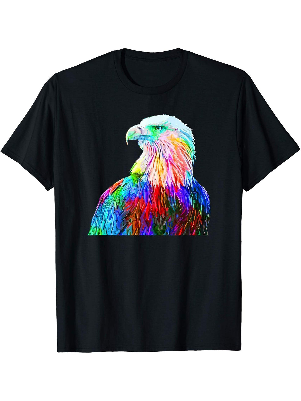 Colorful Bald Eagle Hawk American Murica T-Shirt 180G 100% Cotton Printed Round Neck Short-Sleeve T-Shirt, Gifts for Men Dad Husband Grandpa, S-XXXL, Black