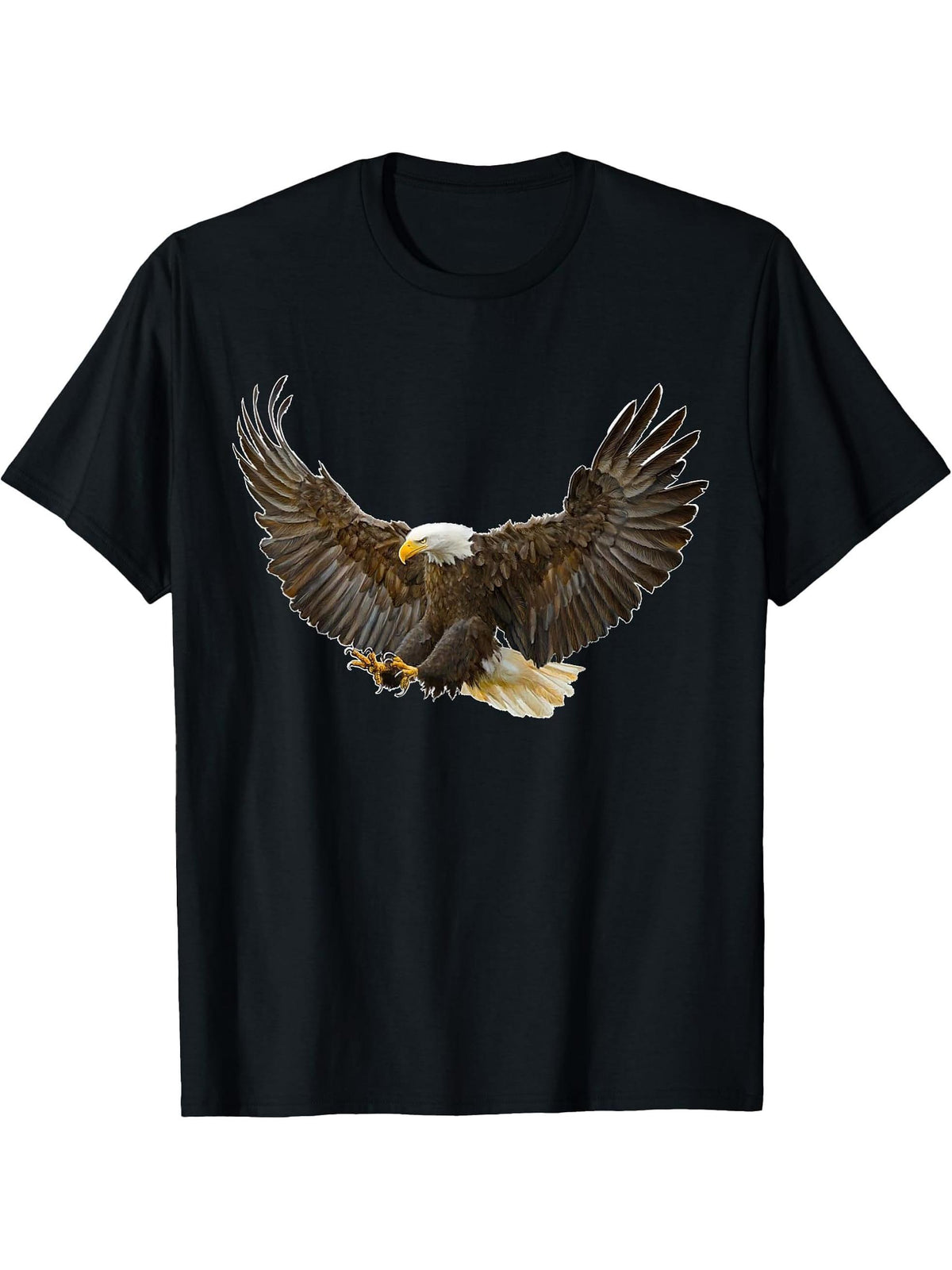 Flying Bald Eagle Birdwatching T-Shirt 180G 100% Cotton Printed Round Neck Short-Sleeve T-Shirt, Gifts for Men Dad Husband Grandpa, S-XXXL, Black