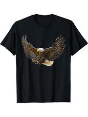 Flying Bald Eagle Birdwatching T-Shirt 180G 100% Cotton Printed Round Neck Short-Sleeve T-Shirt, Gifts for Men Dad Husband Grandpa, S-XXXL, Black