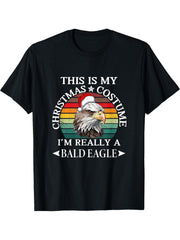 Funny Christmas Bald Eagle Quote Bald Eagle Christmas Eagle T-Shirt 180G 100% Cotton Printed Round Neck Short-Sleeve T-Shirt, Gifts for Men Dad Husband Grandpa, S-XXXL, Black