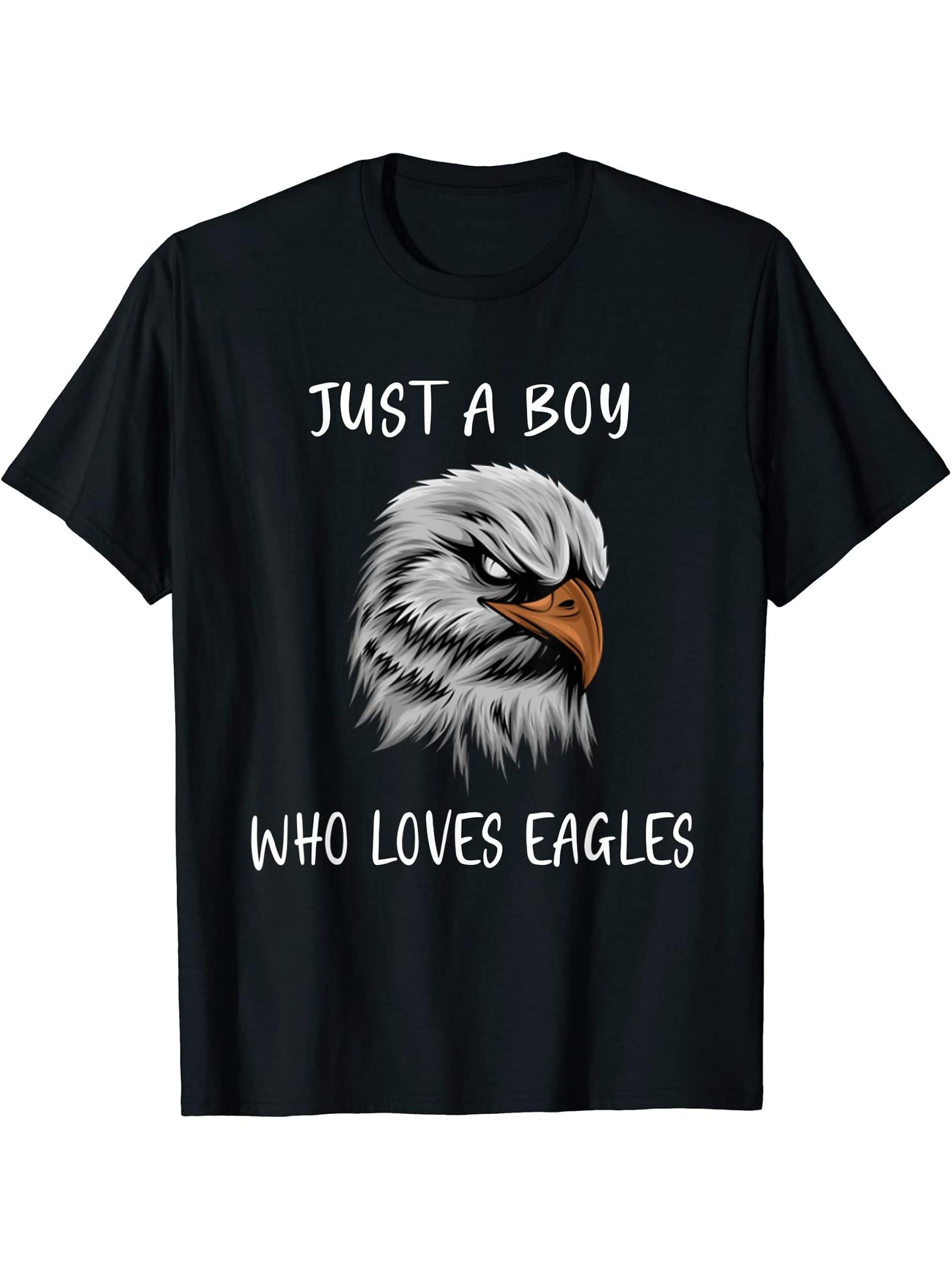 Bald Eagle Just a Boy Who Loves Eagles T-Shirt 180G 100% Cotton Printed Round Neck Short-Sleeve T-Shirt, Gifts for Men Dad Husband Grandpa, S-XXXL, Black