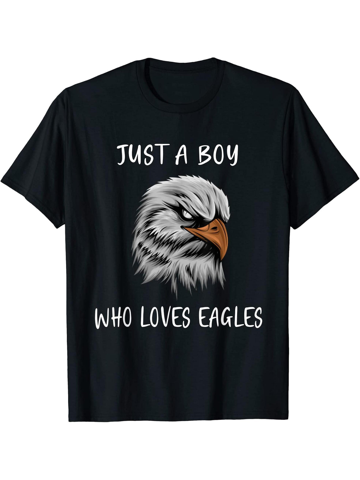 Bald Eagle Just a Boy Who Loves Eagles T-Shirt 180G 100% Cotton Printed Round Neck Short-Sleeve T-Shirt, Gifts for Men Dad Husband Grandpa, S-XXXL, Black