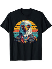 Vintage Eagle with Sunglasses - Retro American Bald Eagle T-Shirt 180G 100% Cotton Printed Round Neck Short-Sleeve T-Shirt, Gifts for Men Dad Husband Grandpa, S-XXXL, Black