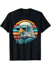 Vintage Eagle with Sunglasses - Retro American Bald Eagle T-Shirt 180G 100% Cotton Printed Round Neck Short-Sleeve T-Shirt, Gifts for Men Dad Husband Grandpa, S-XXXL, Black