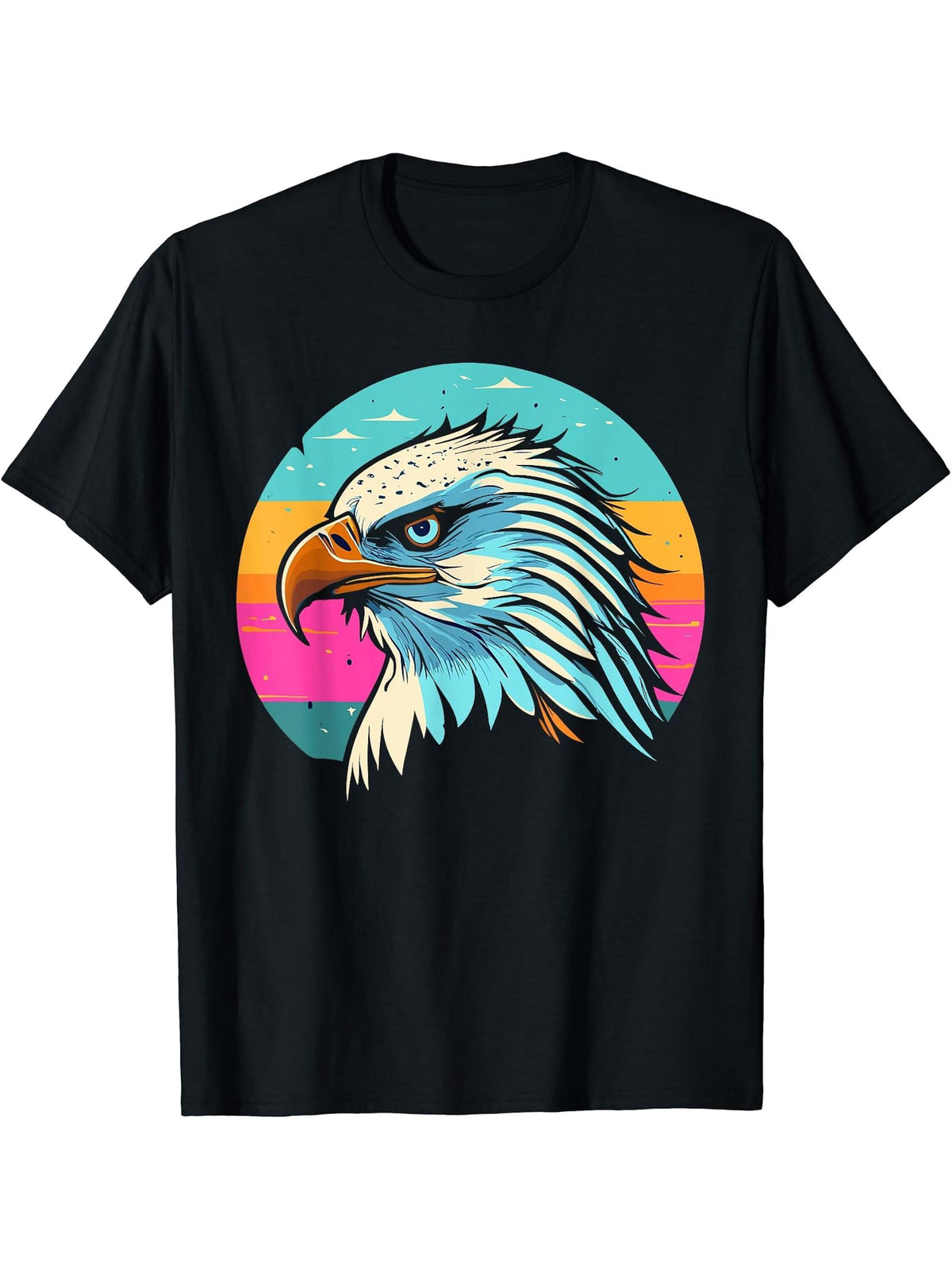 Vintage Eagle with Sunglasses - Retro American Bald Eagle T-Shirt 180G 100% Cotton Printed Round Neck Short-Sleeve T-Shirt, Gifts for Men Dad Husband Grandpa, S-XXXL, Black
