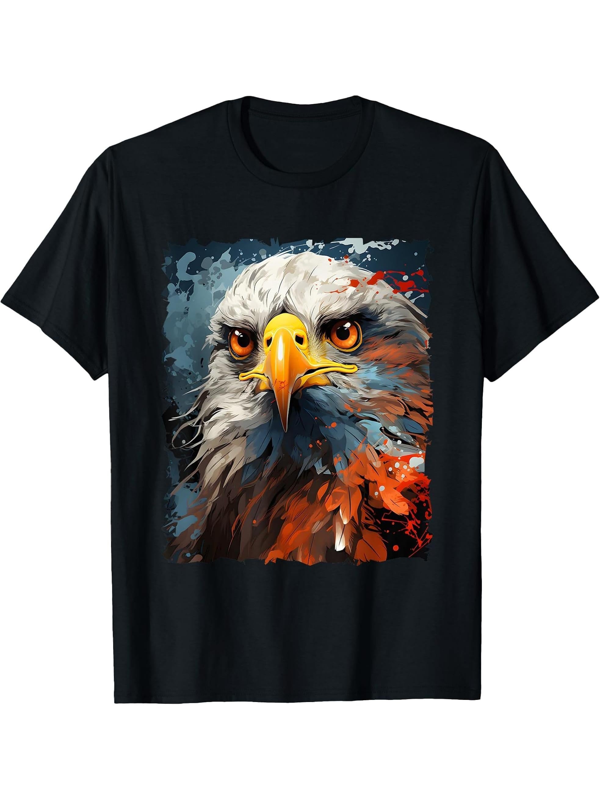 American Bald Eagle 4th July Patriotic Independence Day USA T-Shirt 180G 100% Cotton Printed Round Neck Short-Sleeve T-Shirt, Gifts for Men Dad Husband Grandpa, S-XXXL, Black
