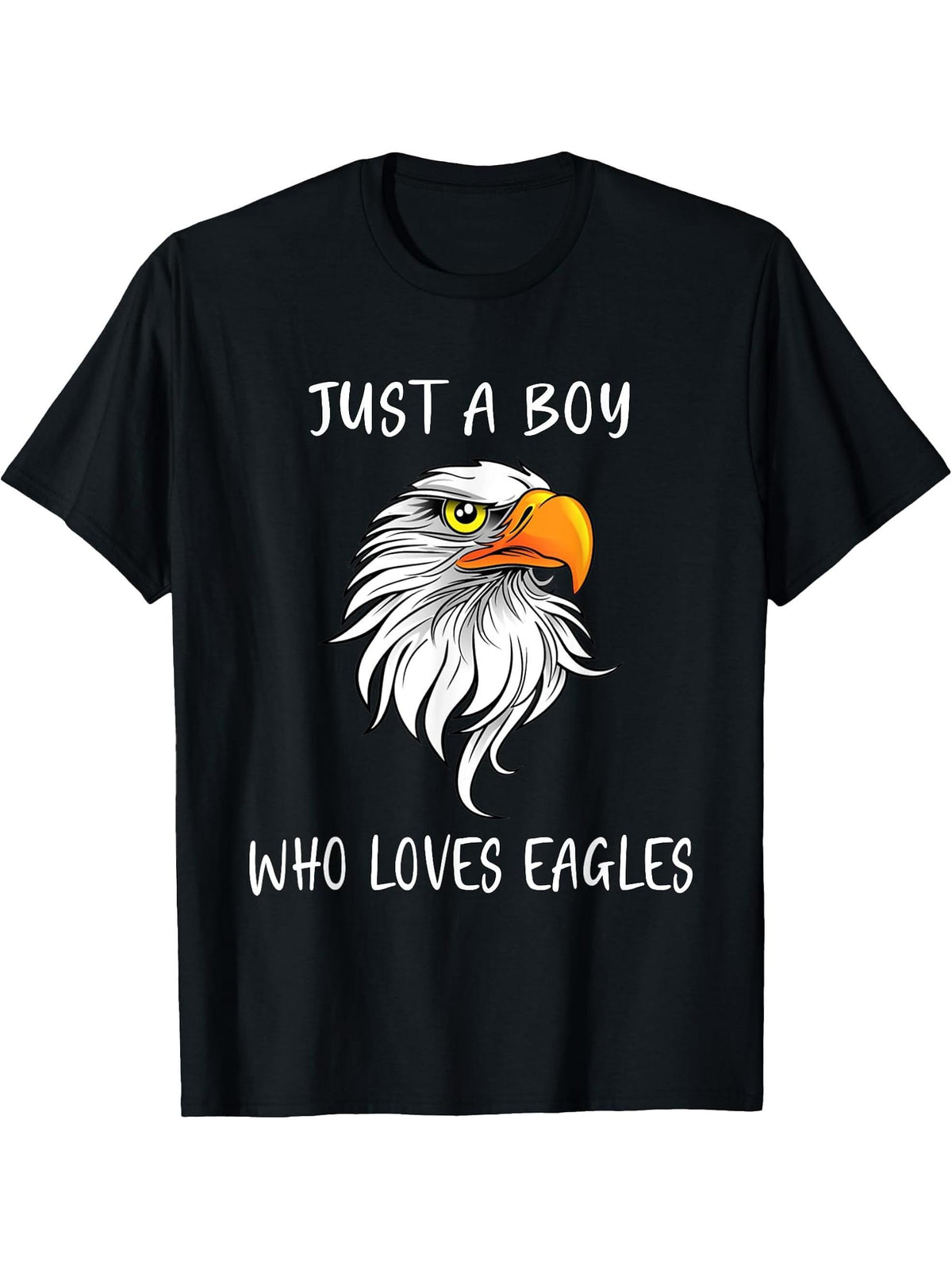 Bald Eagle Just a Boy Who Loves Eagles T-Shirt 180G 100% Cotton Printed Round Neck Short-Sleeve T-Shirt, Gifts for Men Dad Husband Grandpa, S-XXXL, Black
