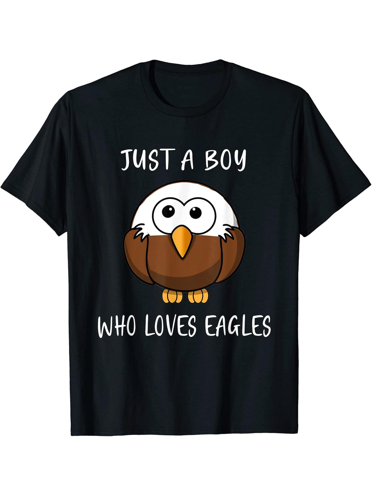 Bald Eagle Just a Boy Who Loves Eagles T-Shirt 180G 100% Cotton Printed Round Neck Short-Sleeve T-Shirt, Gifts for Men Dad Husband Grandpa, S-XXXL, Black