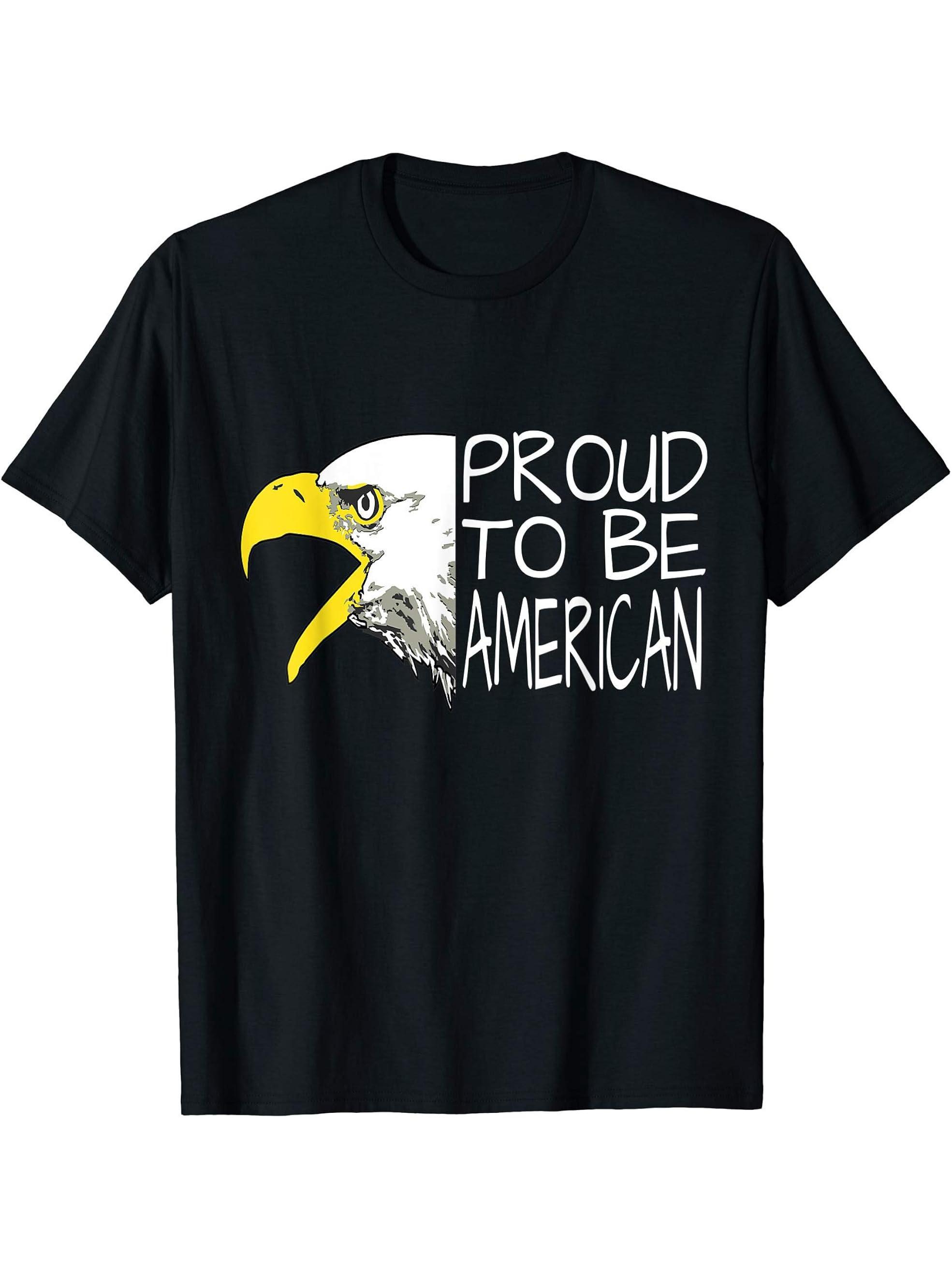 Proud to be American Bald Eagle T-Shirt 180G 100% Cotton Printed Round Neck Short-Sleeve T-Shirt, Gifts for Men Dad Husband Grandpa, S-XXXL, Black