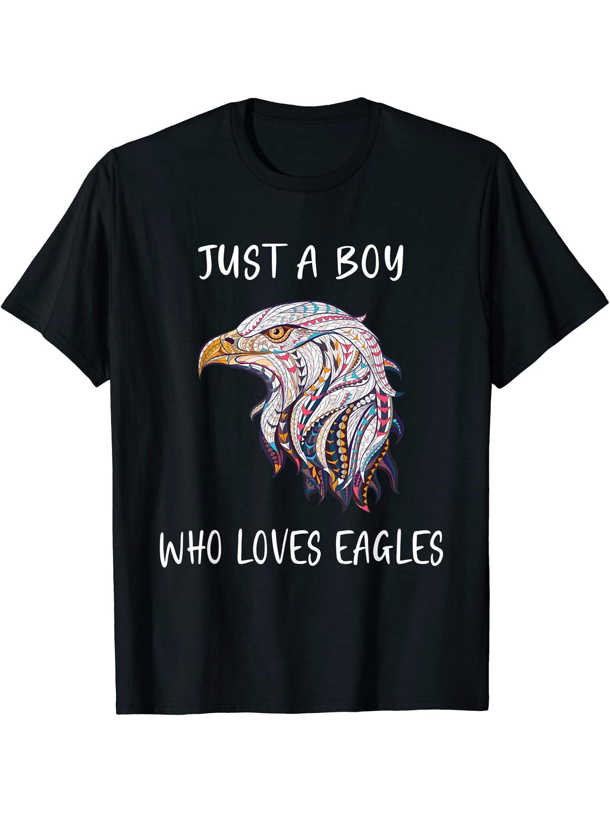 Bald Eagle Just a Boy Who Loves Eagles T-Shirt 180G 100% Cotton Printed Round Neck Short-Sleeve T-Shirt, Gifts for Men Dad Husband Grandpa, S-XXXL, Black