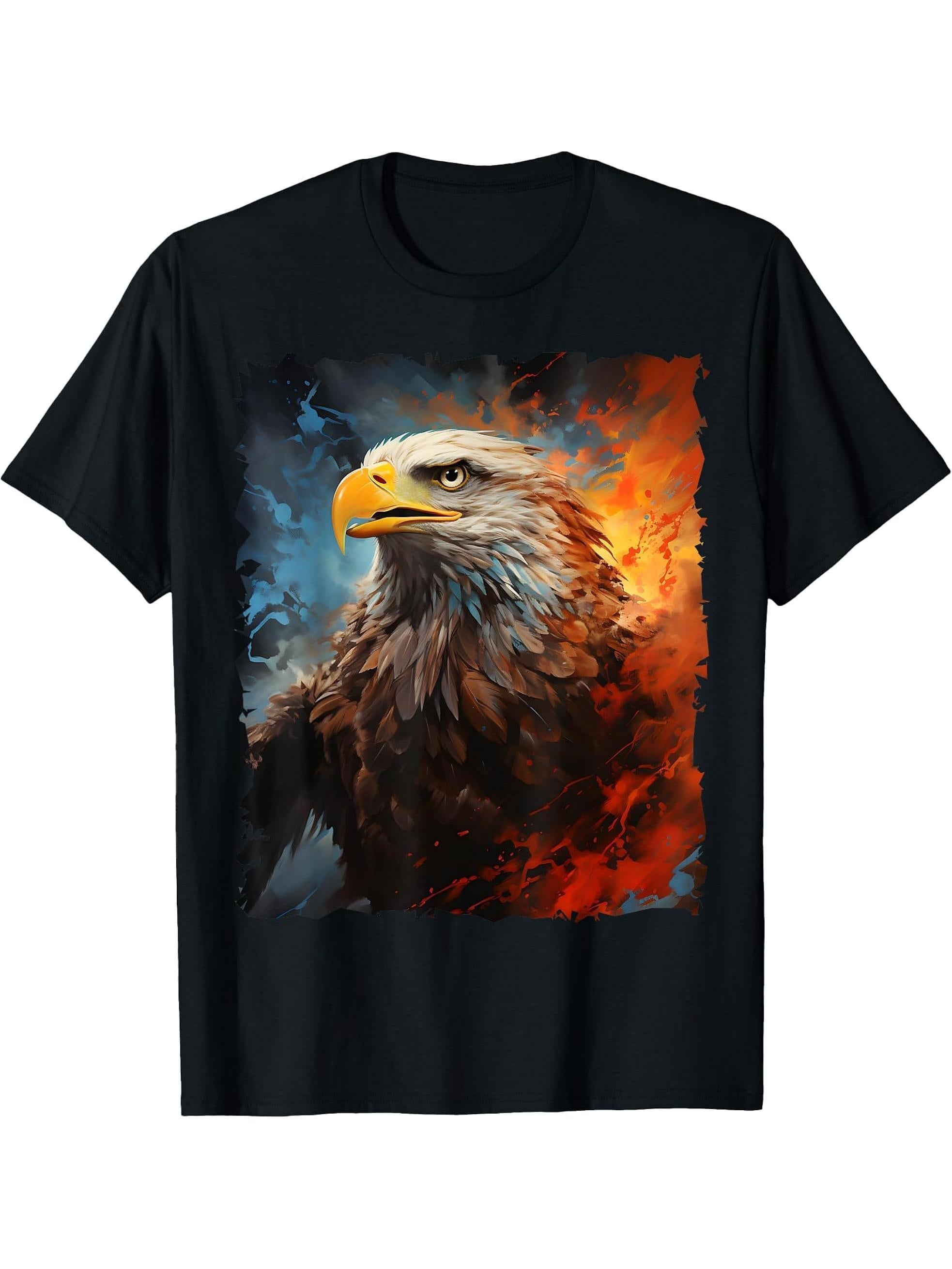 4th of July American Bald Eagle Patriotic US Country T-Shirt 180G 100% Cotton Printed Round Neck Short-Sleeve T-Shirt, Gifts for Men Dad Husband Grandpa, S-XXXL, Black