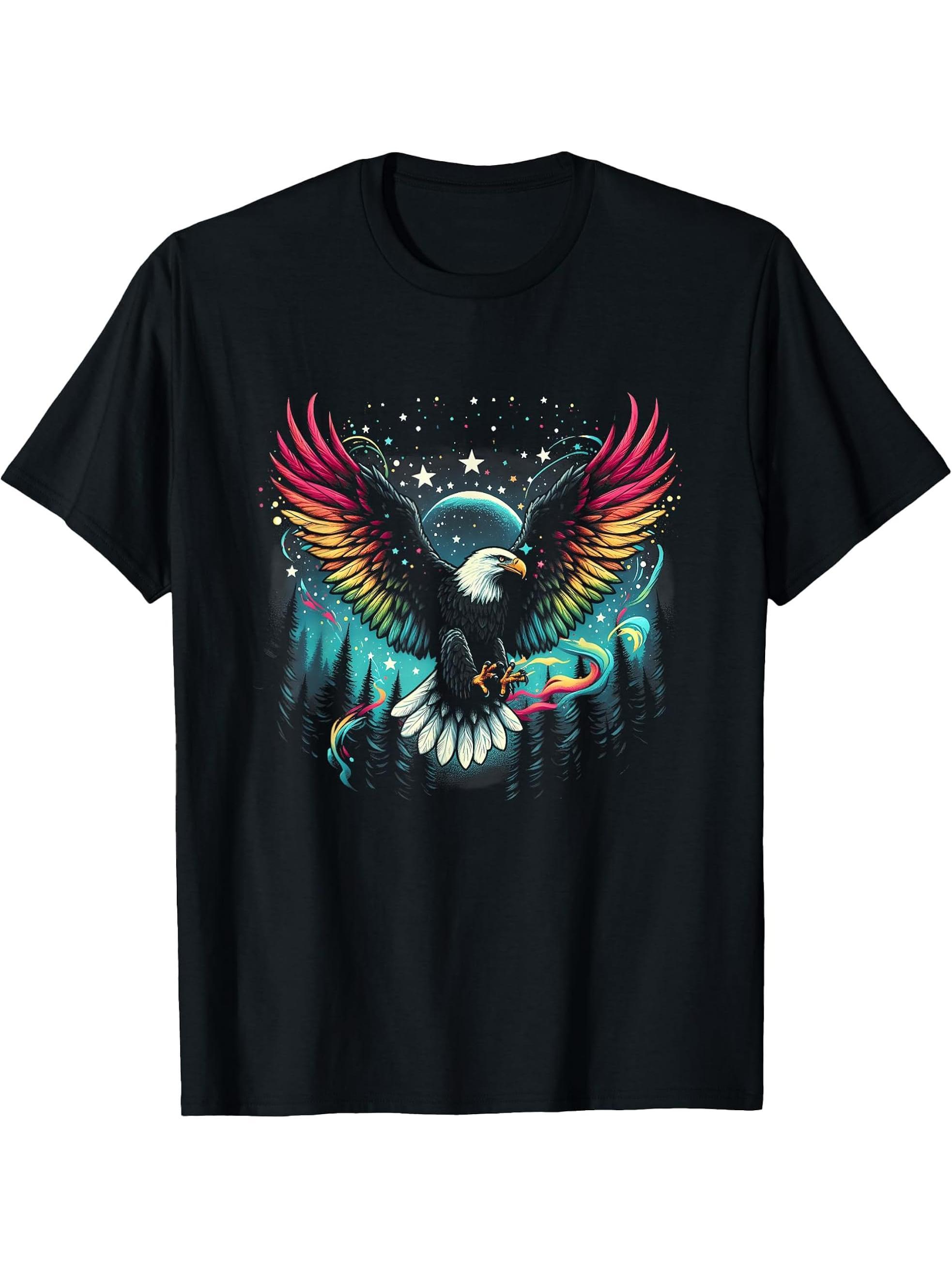 Eagle Forest Animal Wildlife Bald Eagles Bird Flying Nature T-Shirt 180G 100% Cotton Printed Round Neck Short-Sleeve T-Shirt, Gifts for Men Dad Husband Grandpa, S-XXXL, Black