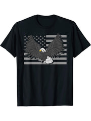Freedom Patriotic American Bald Eagle Pride US Flag Eagle T-Shirt 180G 100% Cotton Printed Round Neck Short-Sleeve T-Shirt, Gifts for Men Dad Husband Grandpa, S-XXXL, Black
