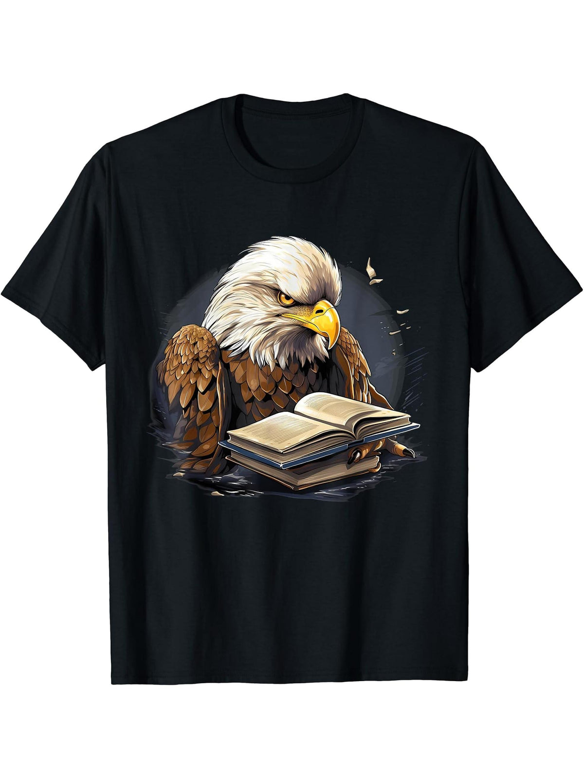 Outdoors Bald Eagle Reading Book T-Shirt 180G 100% Cotton Printed Round Neck Short-Sleeve T-Shirt, Gifts for Men Dad Husband Grandpa, S-XXXL, Black