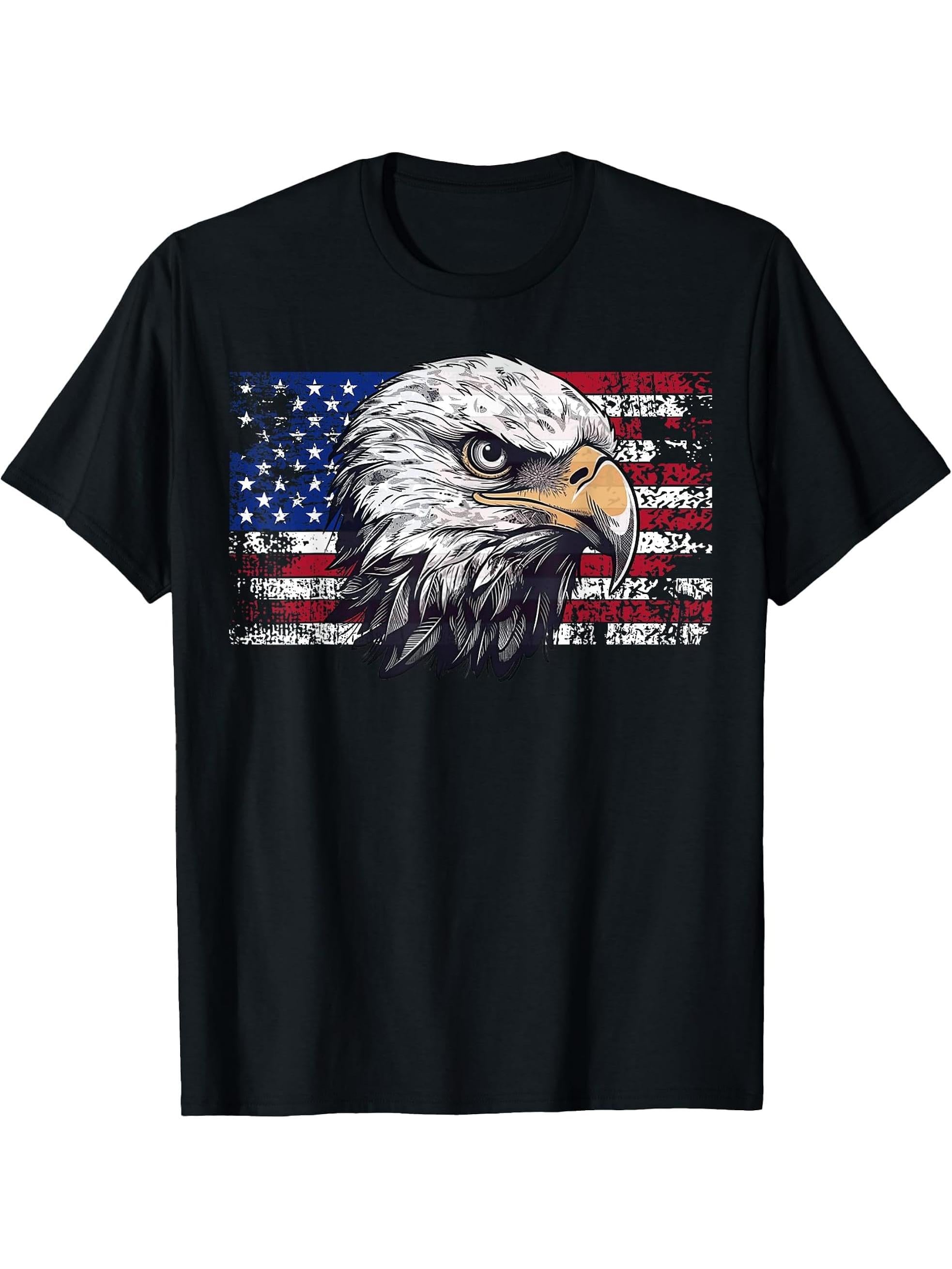 Bald Eagle T-Shirt 180G 100% Cotton Printed Round Neck Short-Sleeve T-Shirt, Gifts for Men Dad Husband Grandpa, S-XXXL, Black