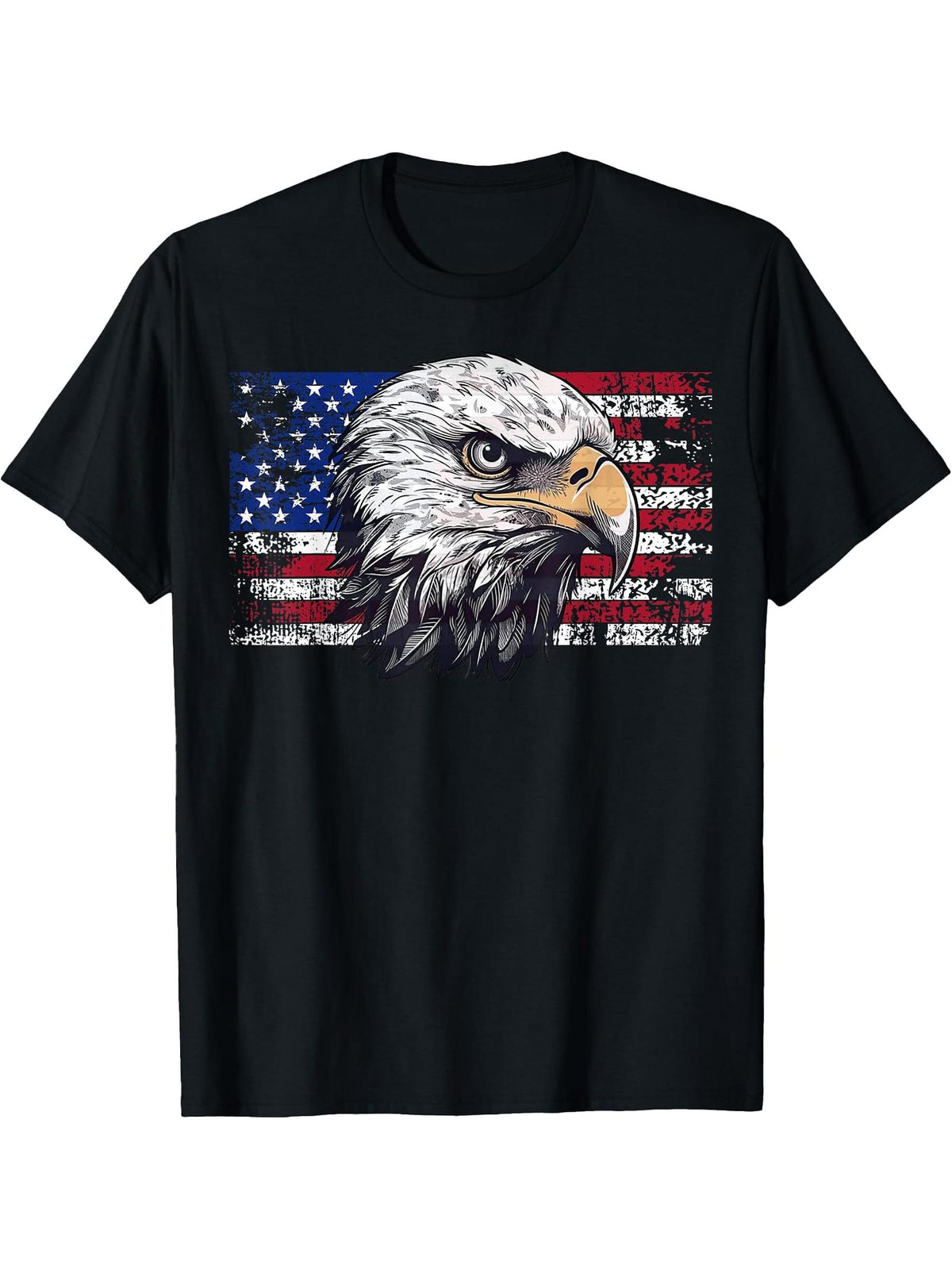 Bald Eagle T-Shirt 180G 100% Cotton Printed Round Neck Short-Sleeve T-Shirt, Gifts for Men Dad Husband Grandpa, S-XXXL, Black