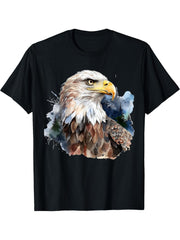 Stern American Bald Eagle with Wilderness Background T-Shirt 180G 100% Cotton Printed Round Neck Short-Sleeve T-Shirt, Gifts for Men Dad Husband Grandpa, S-XXXL, Black