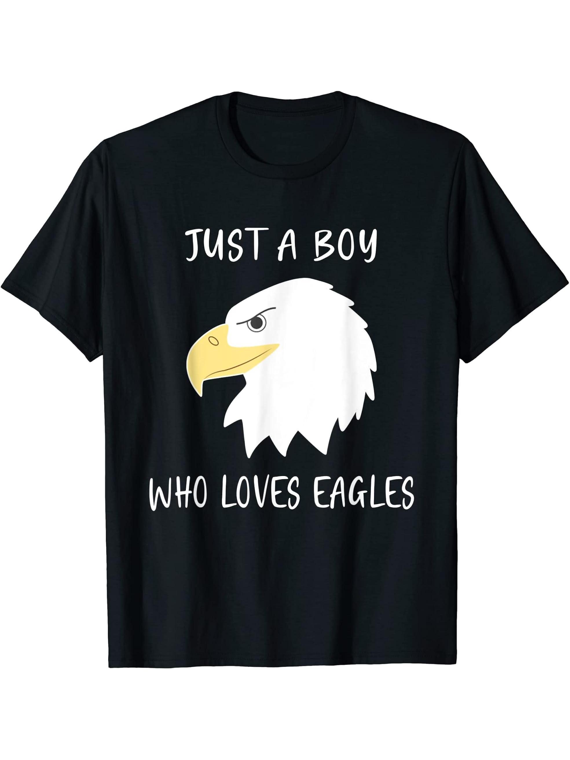 Bald Eagle Just a Boy Who Loves Eagles T-Shirt 180G 100% Cotton Printed Round Neck Short-Sleeve T-Shirt, Gifts for Men Dad Husband Grandpa, S-XXXL, Black