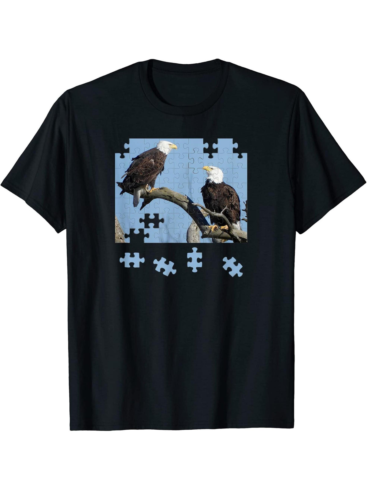 American Bald Eagle Puzzle T-Shirt 180G 100% Cotton Printed Round Neck Short-Sleeve T-Shirt, Gifts for Men Dad Husband Grandpa, S-XXXL, Black