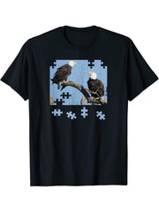 American Bald Eagle Puzzle T-Shirt 180G 100% Cotton Printed Round Neck Short-Sleeve T-Shirt, Gifts for Men Dad Husband Grandpa, S-XXXL, Black