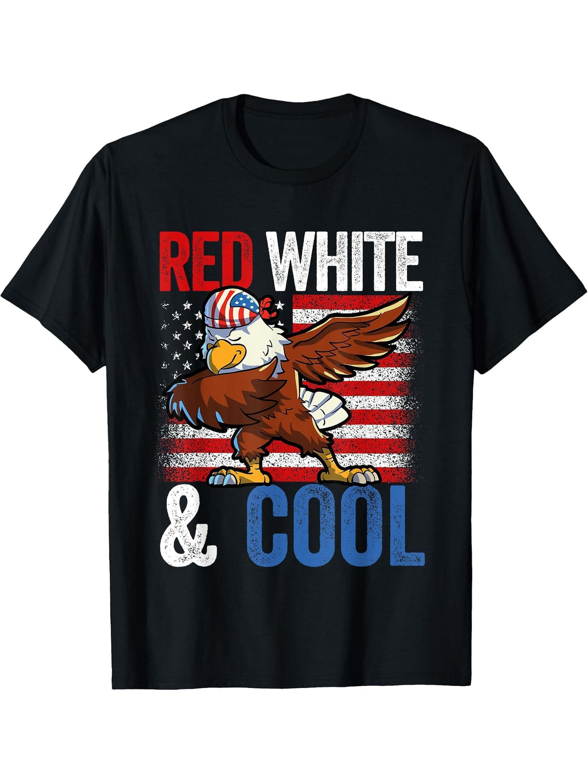 Dabbing American Bald Eagle 4th Of July Boys Boy Girl USA Flag T-Shirt 180G 100% Cotton Printed Round Neck Short-Sleeve T-Shirt, Gifts for Men Dad Husband Grandpa, S-XXXL, Black