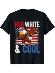 Dabbing American Bald Eagle 4th Of July Boys Boy Girl USA Flag T-Shirt 180G 100% Cotton Printed Round Neck Short-Sleeve T-Shirt, Gifts for Men Dad Husband Grandpa, S-XXXL, Black