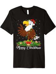 Bald Eagle Bird Lover Matching Santa Bald Eagle Christmas Premium T-Shirt 180G 100% Cotton Printed Round Neck Short-Sleeve T-Shirt, Gifts for Men Dad Husband Grandpa, S-XXXL, Black
