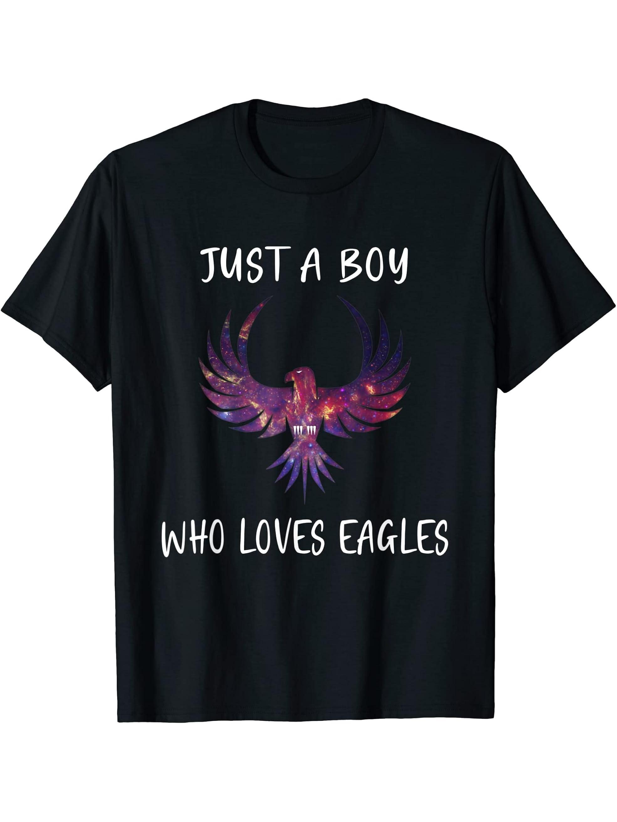 Bald Eagle Just a Boy Who Loves Eagles T-Shirt 180G 100% Cotton Printed Round Neck Short-Sleeve T-Shirt, Gifts for Men Dad Husband Grandpa, S-XXXL, Black