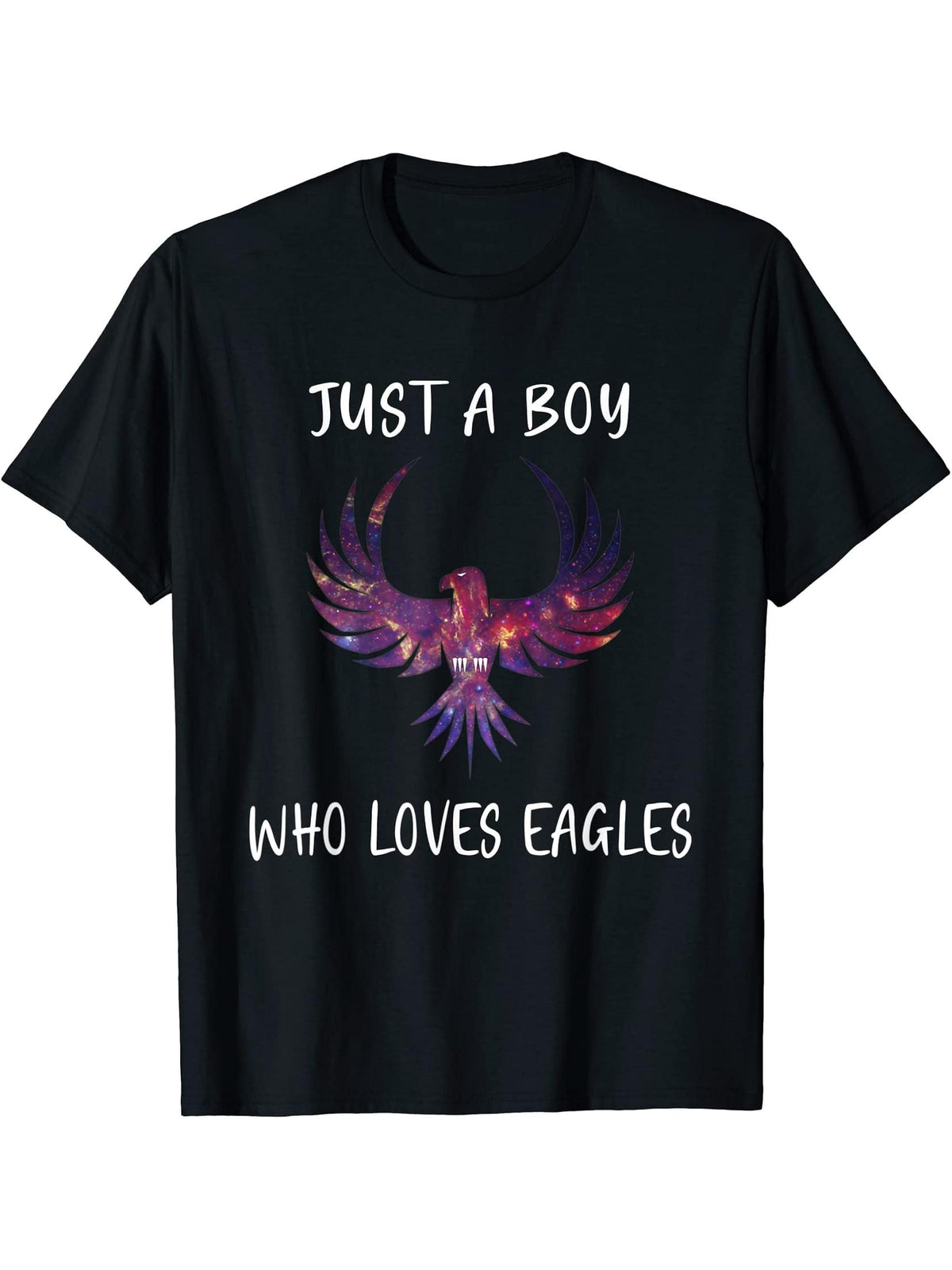 Bald Eagle Just a Boy Who Loves Eagles T-Shirt 180G 100% Cotton Printed Round Neck Short-Sleeve T-Shirt, Gifts for Men Dad Husband Grandpa, S-XXXL, Black