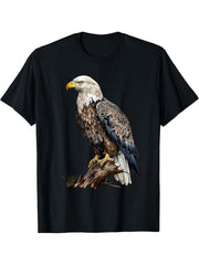 Proud American Bald Eagle on Jagged Branch T-Shirt 180G 100% Cotton Printed Round Neck Short-Sleeve T-Shirt, Gifts for Men Dad Husband Grandpa, S-XXXL, Black