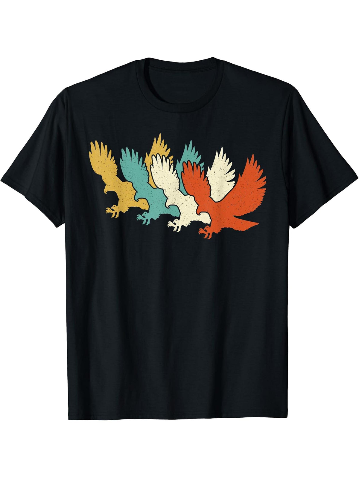 Retro Style Bald Eagle Vintage 60s 70s Costume Bird T-Shirt 180G 100% Cotton Printed Round Neck Short-Sleeve T-Shirt, Gifts for Men Dad Husband Grandpa, S-XXXL, Black