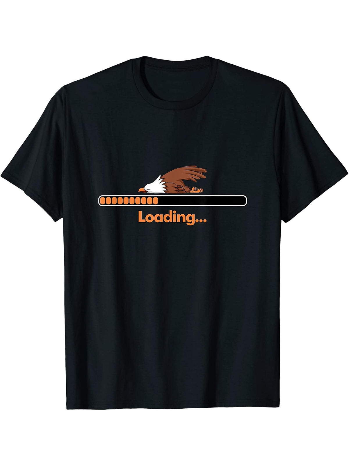 Sleep Loading Sleeping Lazy Nap Gamer American Bald Eagle T-Shirt 180G 100% Cotton Printed Round Neck Short-Sleeve T-Shirt, Gifts for Men Dad Husband Grandpa, S-XXXL, Black