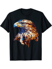 Geometric Bald Eagle Head Abstract Polygonal T-Shirt 180G 100% Cotton Printed Round Neck Short-Sleeve T-Shirt, Gifts for Men Dad Husband Grandpa, S-XXXL, Black
