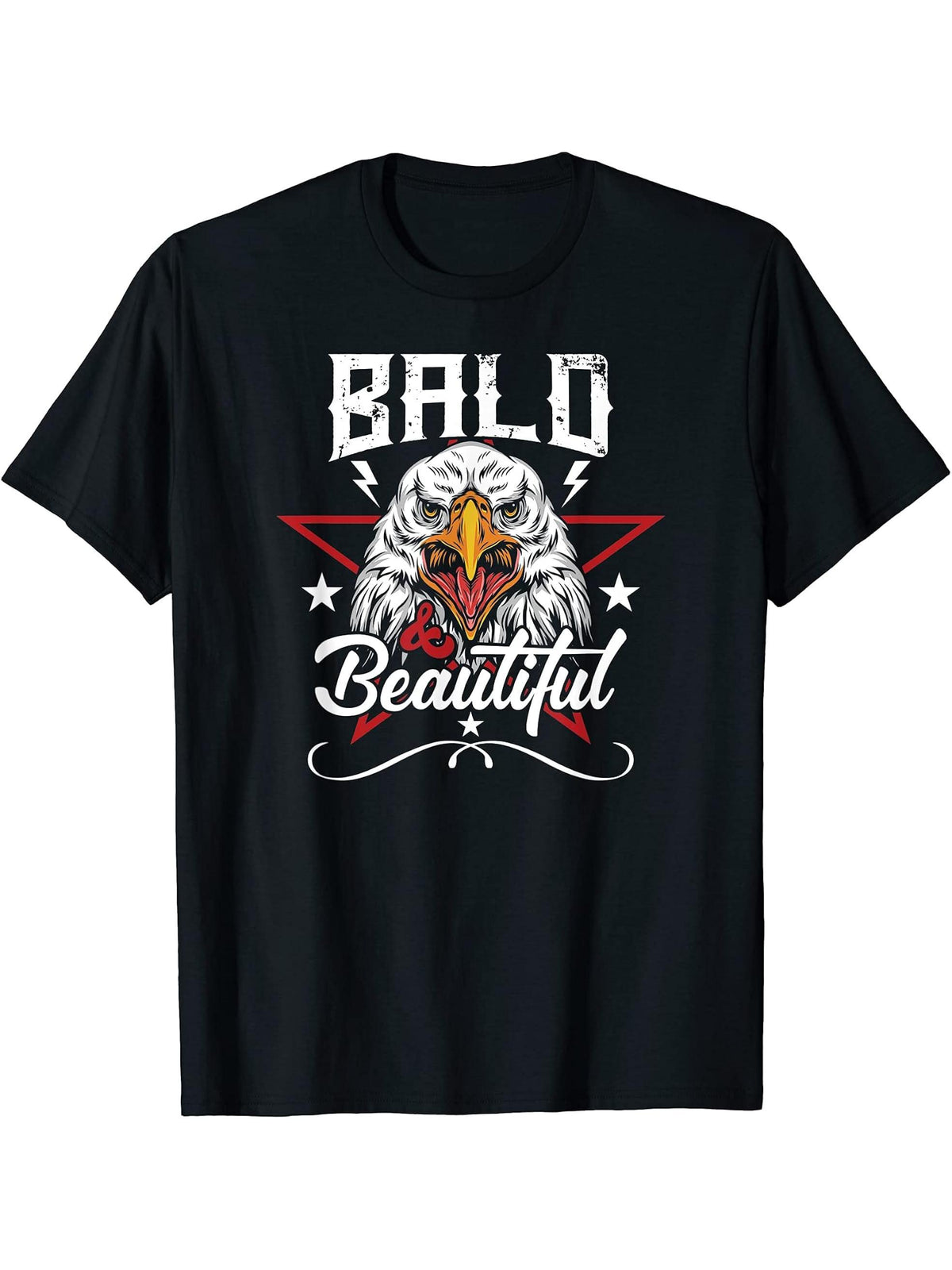 Bald and Beautiful Bald Eagle Patriotic T-Shirt 180G 100% Cotton Printed Round Neck Short-Sleeve T-Shirt, Gifts for Men Dad Husband Grandpa, S-XXXL, Black