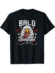 Bald and Beautiful Bald Eagle Patriotic T-Shirt 180G 100% Cotton Printed Round Neck Short-Sleeve T-Shirt, Gifts for Men Dad Husband Grandpa, S-XXXL, Black
