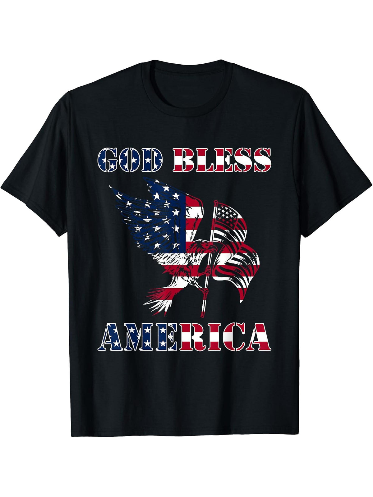 American Flag Bald Eagle Mullet Play 4th Of July T-Shirt 180G 100% Cotton Printed Round Neck Short-Sleeve T-Shirt, Gifts for Men Dad Husband Grandpa, S-XXXL, Black