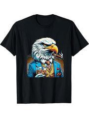 Bald Eagle Cigar And Whiskey T-Shirt 180G 100% Cotton Printed Round Neck Short-Sleeve T-Shirt, Gifts for Men Dad Husband Grandpa, S-XXXL, Black