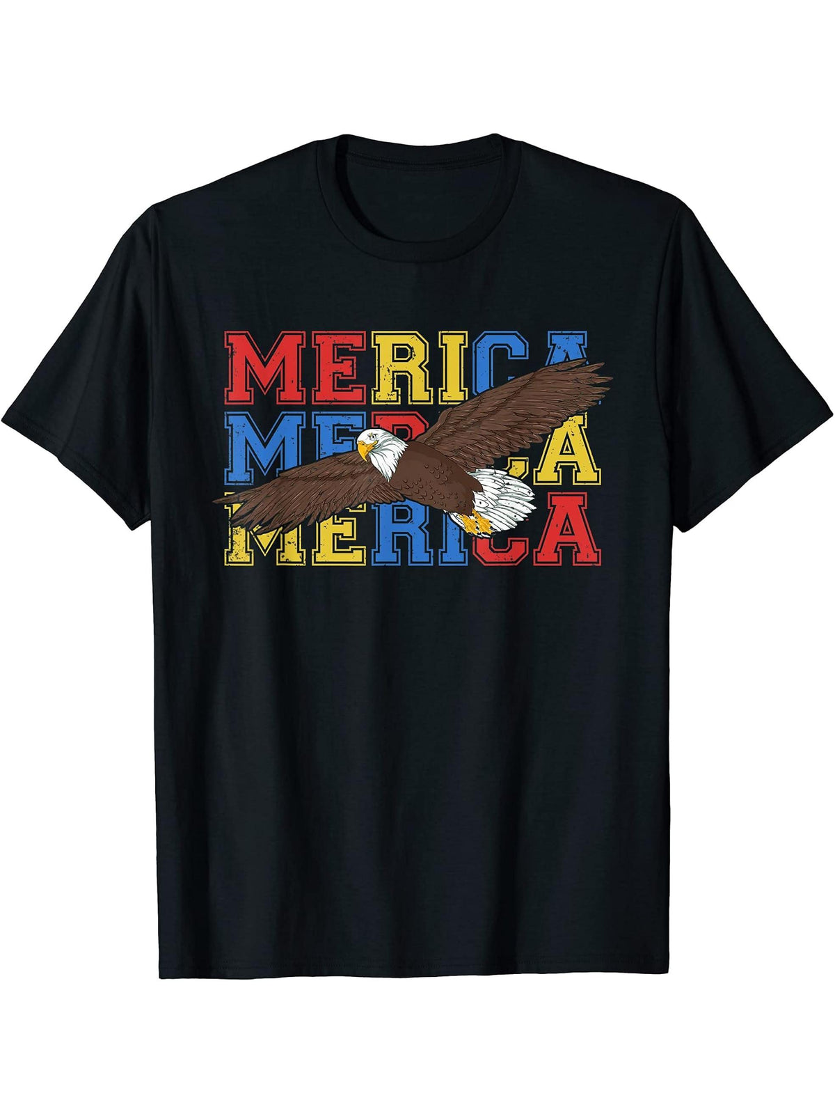Merica Patriotic American Bald Eagle Liberty USA Flag Eagle T-Shirt 180G 100% Cotton Printed Round Neck Short-Sleeve T-Shirt, Gifts for Men Dad Husband Grandpa, S-XXXL, Black