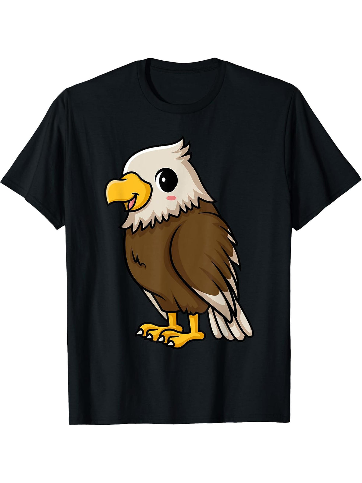 Bald Eagle Chibi Kawaii Anime Japanese Funny Bald Eagle T-Shirt 180G 100% Cotton Printed Round Neck Short-Sleeve T-Shirt, Gifts for Men Dad Husband Grandpa, S-XXXL, Black