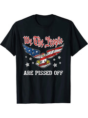 American Flag Bald Eagle We The People Are Pissed Off T-Shirt 180G 100% Cotton Printed Round Neck Short-Sleeve T-Shirt, Gifts for Men Dad Husband Grandpa, S-XXXL, Black