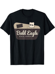 Bald Eagle State Forest Pennsylvania Welcome Sign Trip T-Shirt 180G 100% Cotton Printed Round Neck Short-Sleeve T-Shirt, Gifts for Men Dad Husband Grandpa, S-XXXL, Black