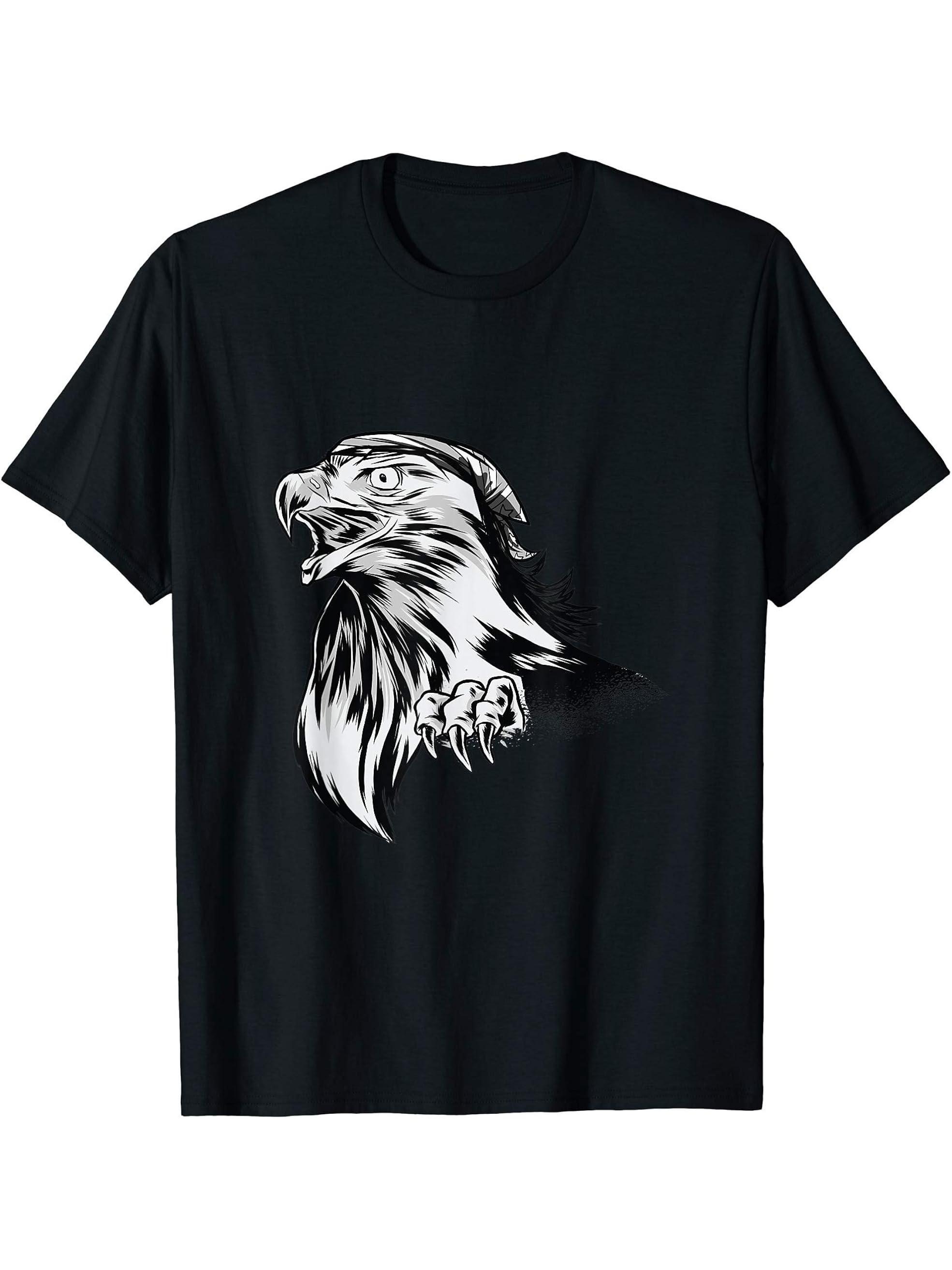 Bald Eagle with a Bandana - USA Independence day T-Shirt 180G 100% Cotton Printed Round Neck Short-Sleeve T-Shirt, Gifts for Men Dad Husband Grandpa, S-XXXL, Black