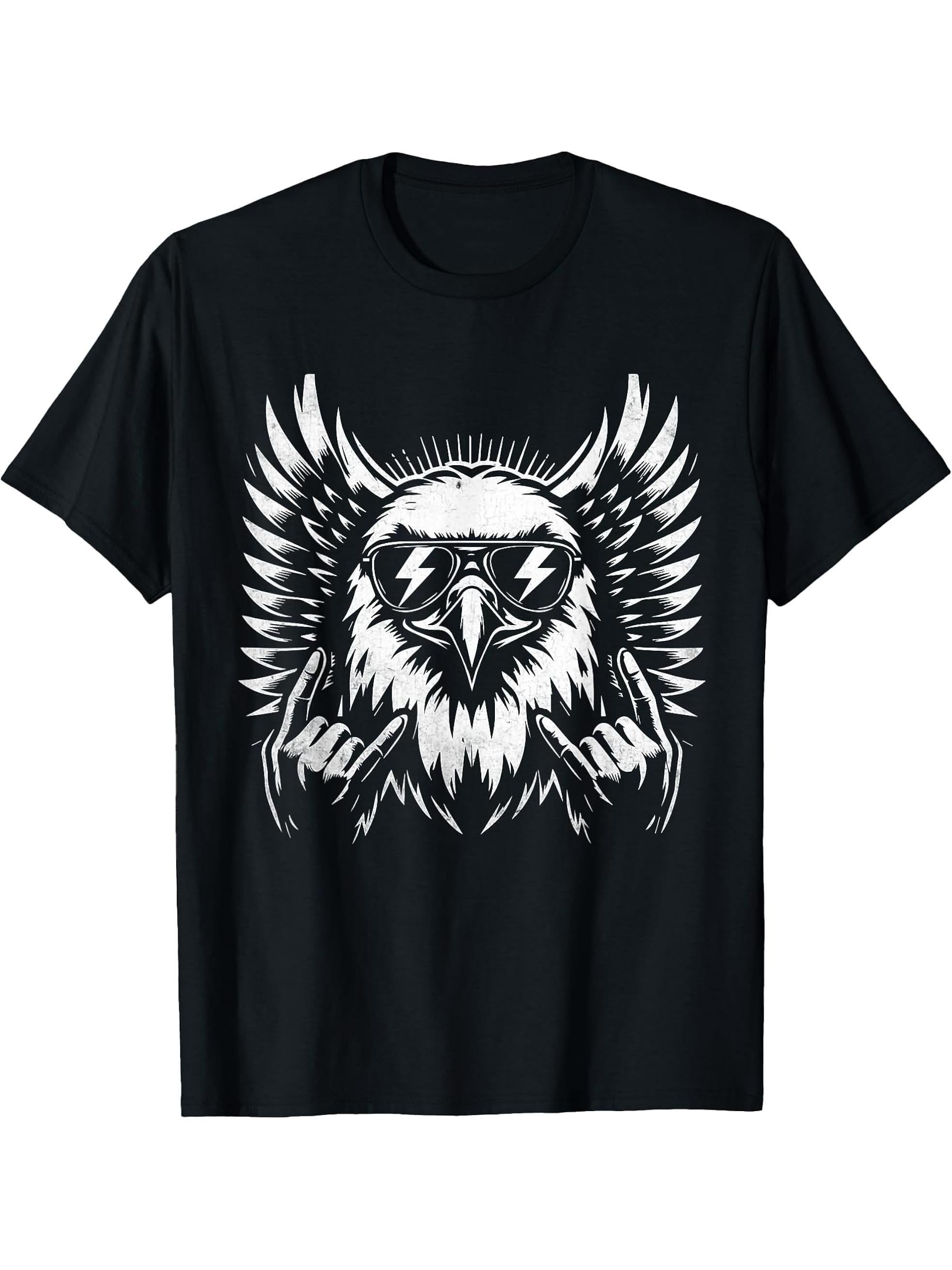 Vintage rock Bald Eagle sunglasses Bald Eagle lover music T-Shirt 180G 100% Cotton Printed Round Neck Short-Sleeve T-Shirt, Gifts for Men Dad Husband Grandpa, S-XXXL, Black