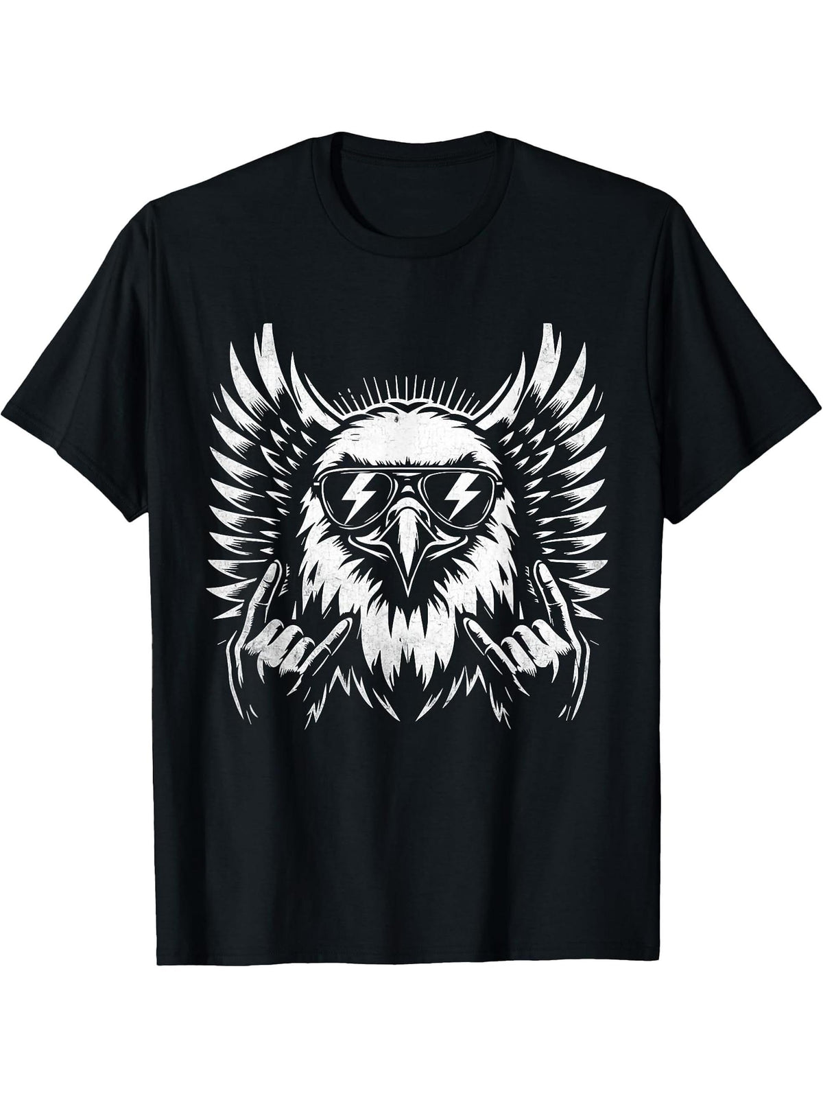 Vintage rock Bald Eagle sunglasses Bald Eagle lover music T-Shirt 180G 100% Cotton Printed Round Neck Short-Sleeve T-Shirt, Gifts for Men Dad Husband Grandpa, S-XXXL, Black