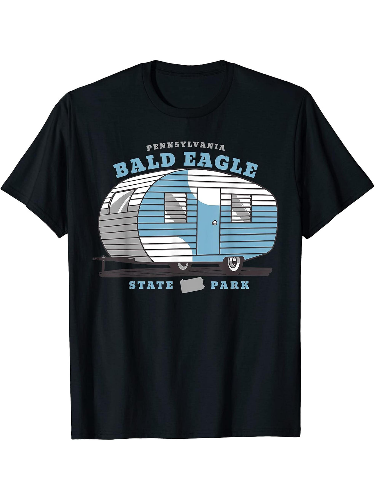 Bald Eagle State Park Pennsylvania PA RV Camper T-Shirt 180G 100% Cotton Printed Round Neck Short-Sleeve T-Shirt, Gifts for Men Dad Husband Grandpa, S-XXXL, Black