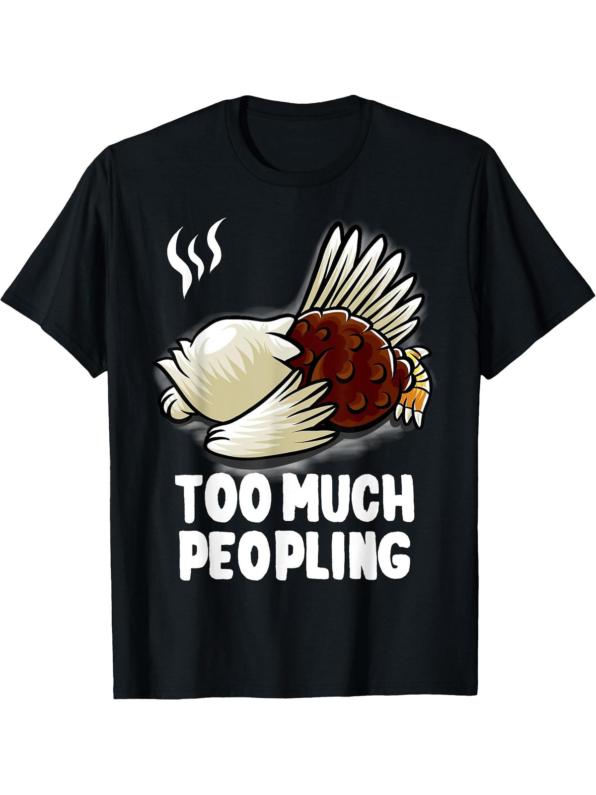 Too Much Peopling Nerd American Bald Eagle Introvert Geek T-Shirt 180G 100% Cotton Printed Round Neck Short-Sleeve T-Shirt, Gifts for Men Dad Husband Grandpa, S-XXXL, Black