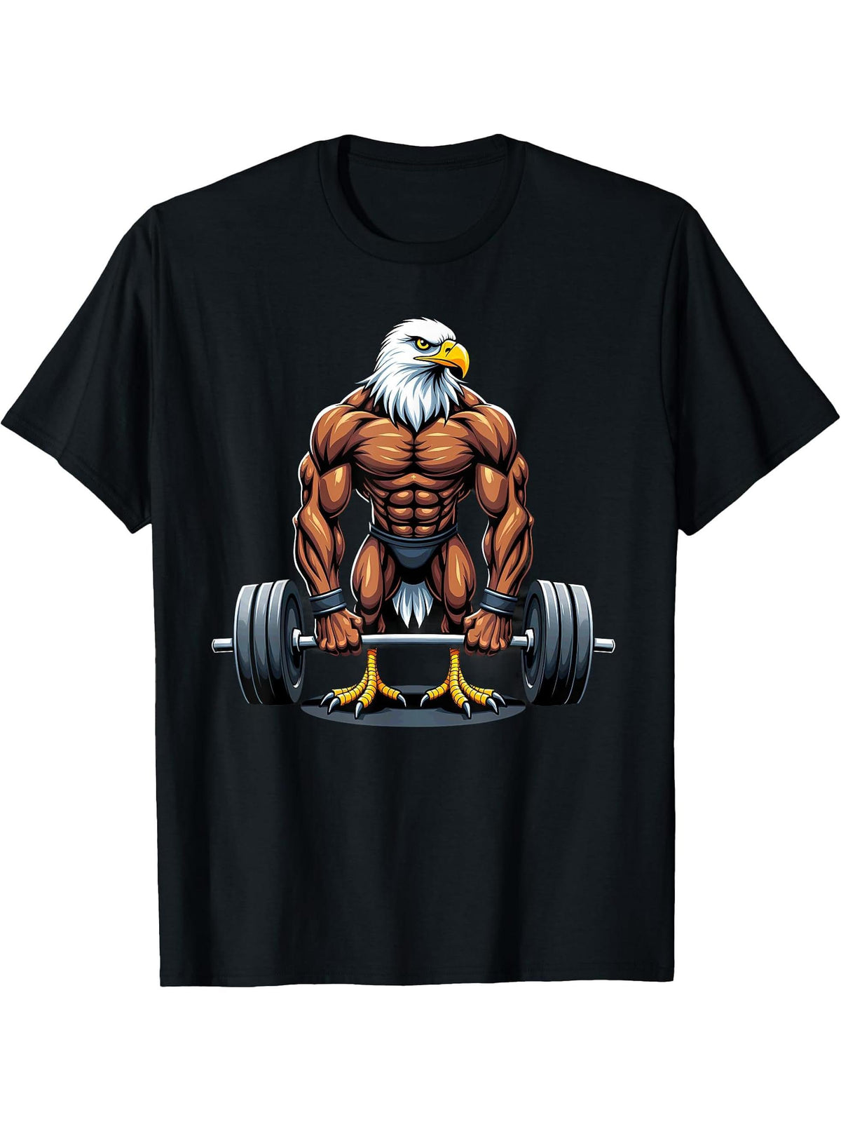 Workout Gym Bald Eagle Deadlift Weightlifting T-Shirt 180G 100% Cotton Printed Round Neck Short-Sleeve T-Shirt, Gifts for Men Dad Husband Grandpa, S-XXXL, Black