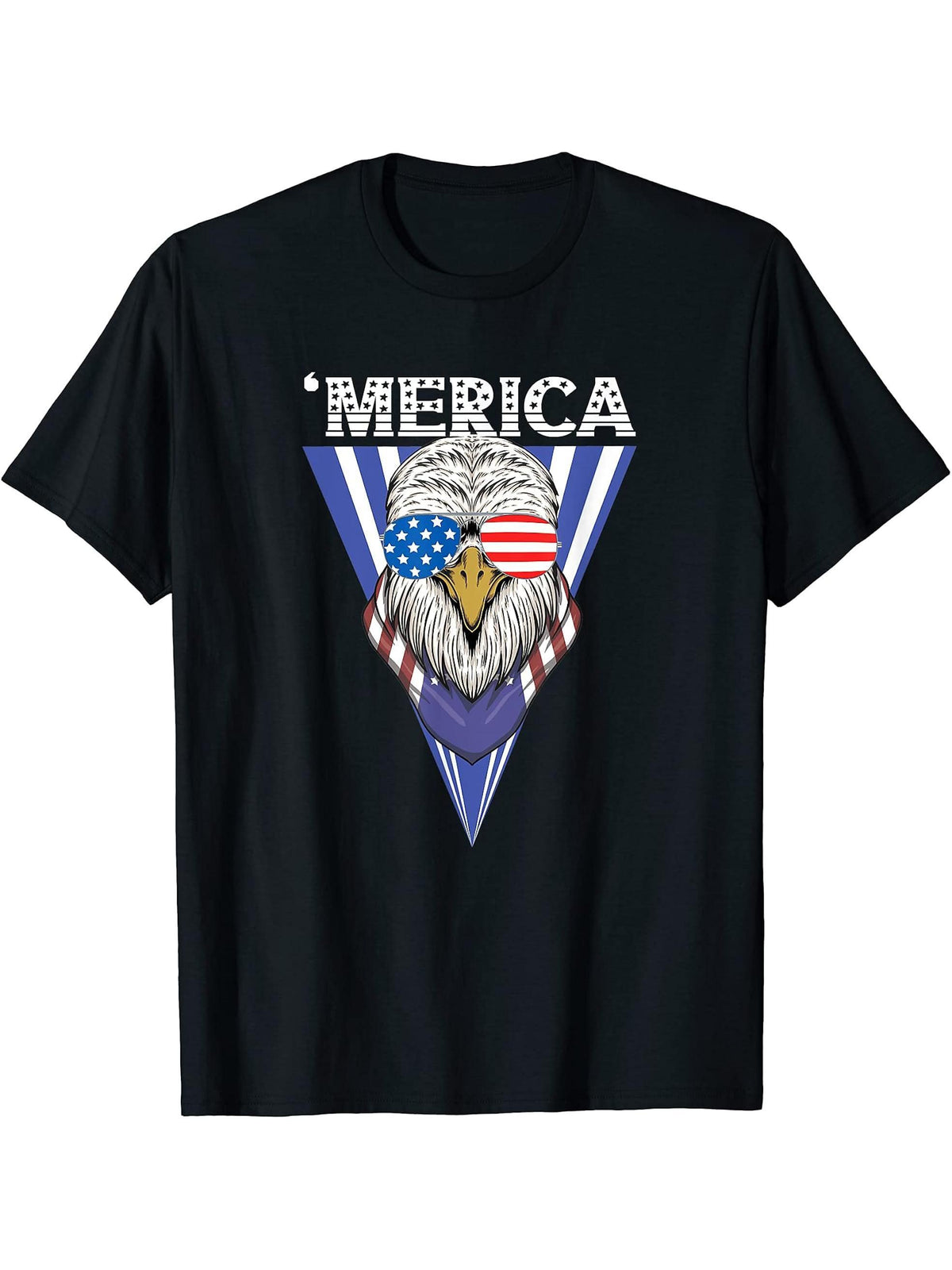 Bald Eagle 4th Of July Tee American Flag Patriotic T-Shirt 180G 100% Cotton Printed Round Neck Short-Sleeve T-Shirt, Gifts for Men Dad Husband Grandpa, S-XXXL, Black