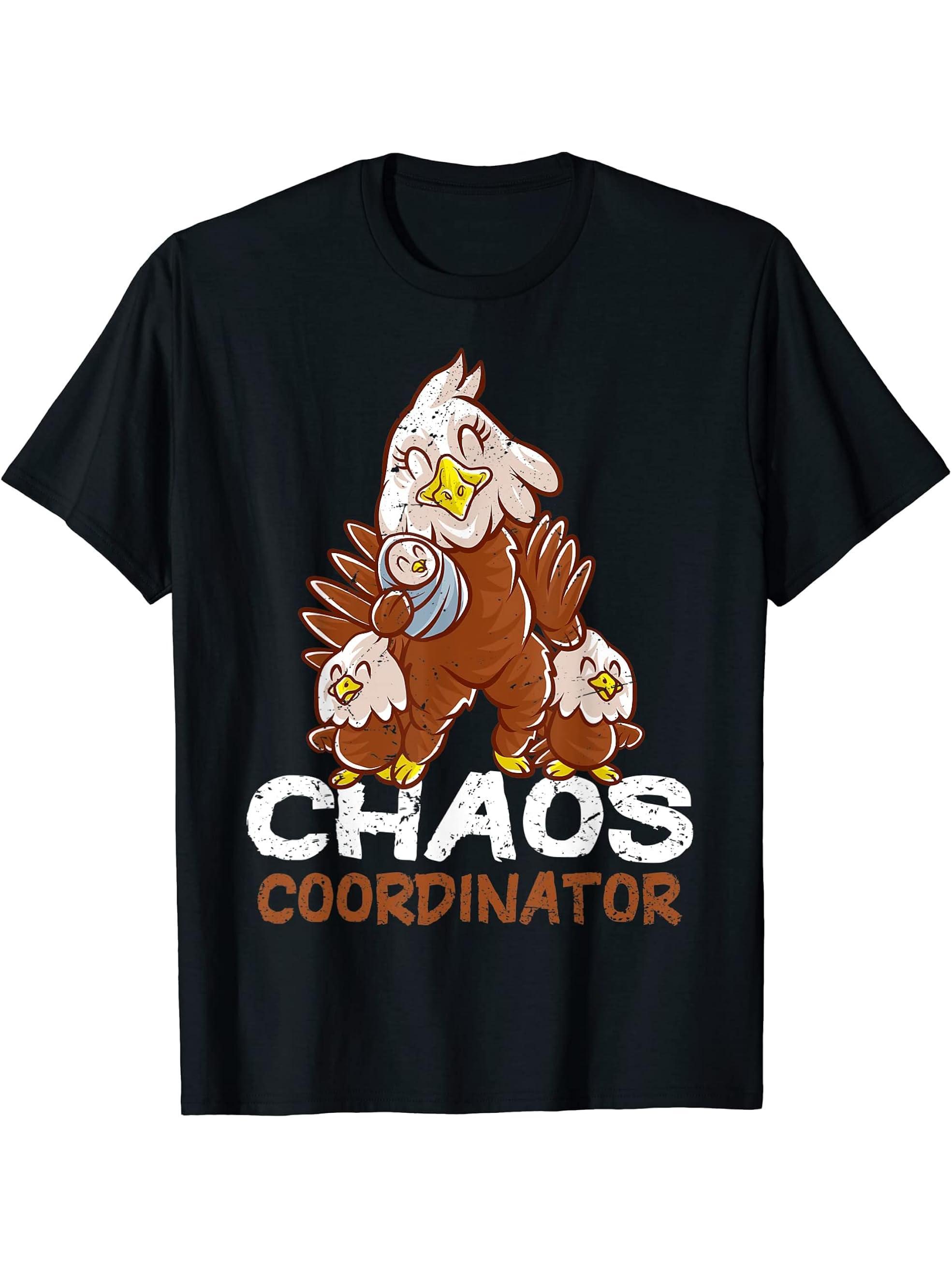 American Bald Eagle Mom Chaos Coordinator Mommy Mother's Day T-Shirt 180G 100% Cotton Printed Round Neck Short-Sleeve T-Shirt, Gifts for Men Dad Husband Grandpa, S-XXXL, Black